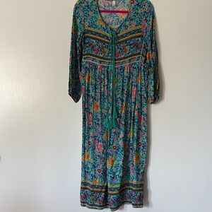 Floral Bohemian Dress - Teal and Multicolor